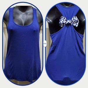 CHARMING CHARLIE Blue Racerback Chevron Bow Tank Top, Size Medium